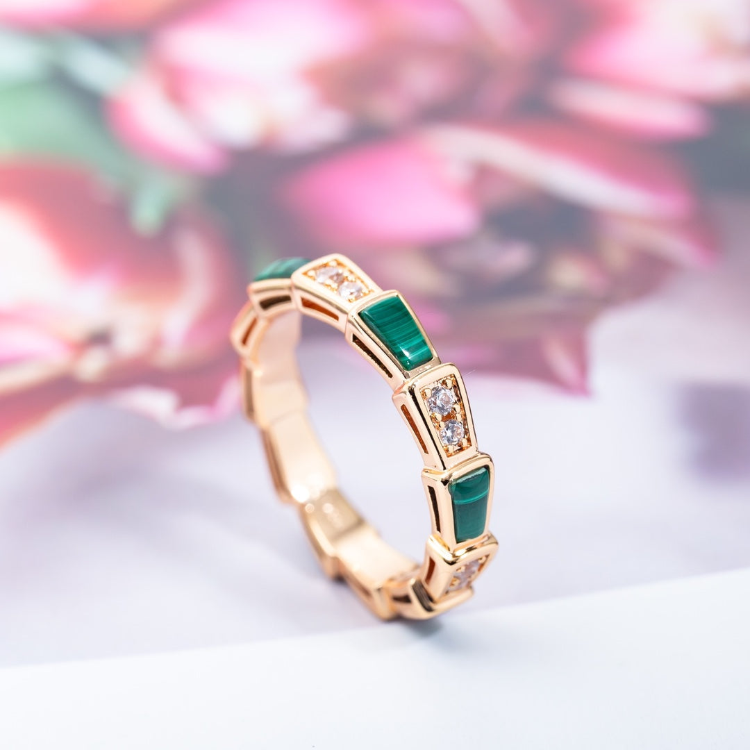 [Rose Tomorrow]SERPENTI RING PINK GOLD MALACHITE DIAMOND 3MM