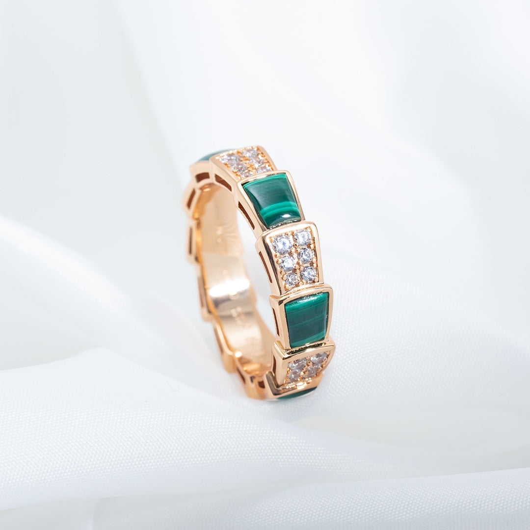 [Rose Tomorrow]SERPENTI RING PINK GOLD MALACHITE DIAMOND PAVED 4MM