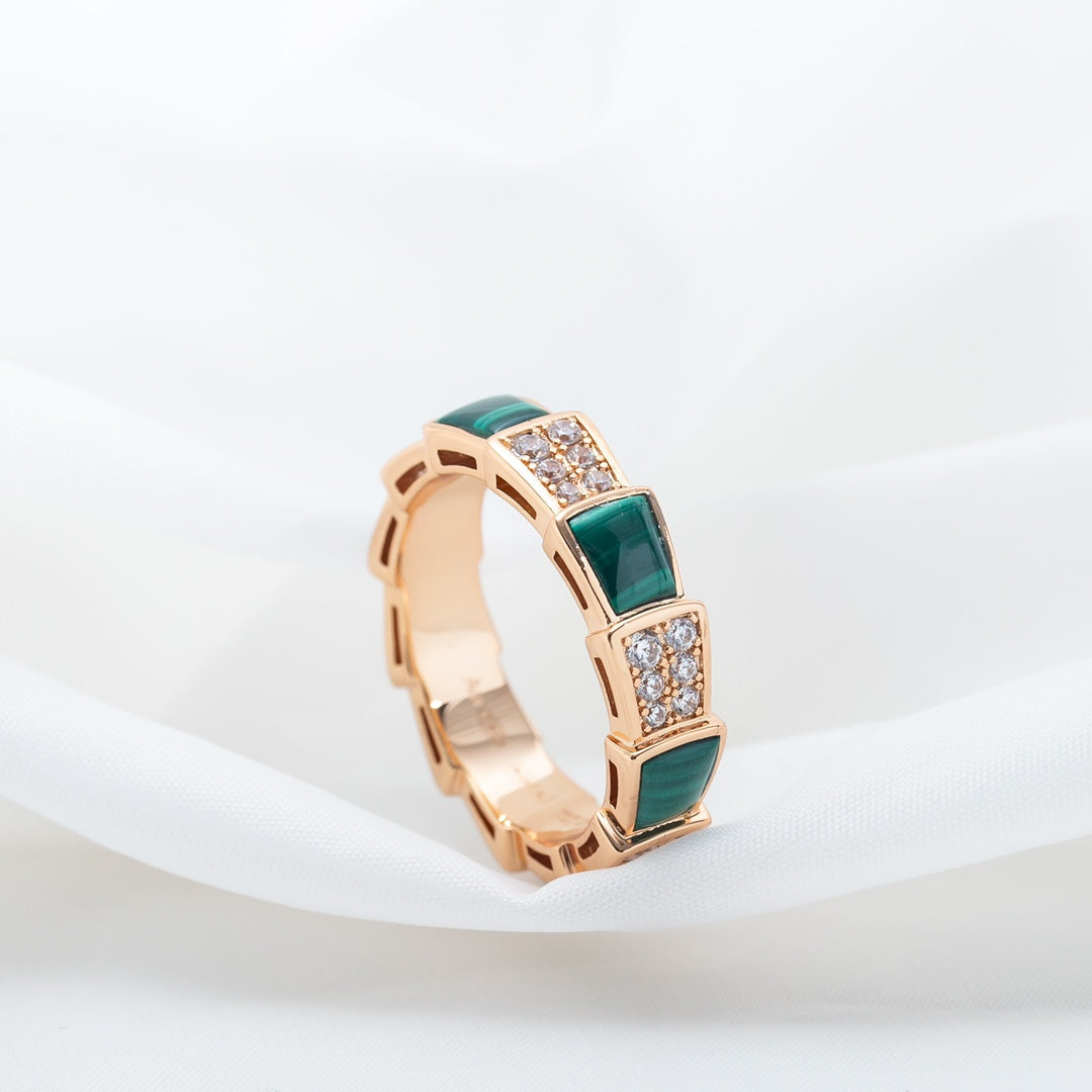 [Rose Tomorrow]SERPENTI RING PINK GOLD MALACHITE DIAMOND PAVED 4MM