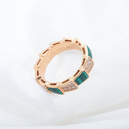 [Rose Tomorrow]SERPENTI RING PINK GOLD MALACHITE DIAMOND PAVED 4MM