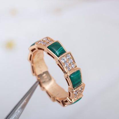 [Rose Tomorrow]SERPENTI RING PINK GOLD MALACHITE DIAMOND PAVED 4MM