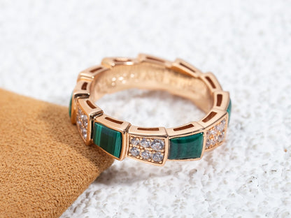 [Rose Tomorrow]SERPENTI RING PINK GOLD MALACHITE DIAMOND PAVED 4MM