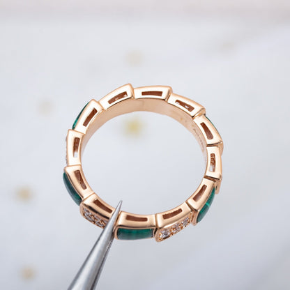 [Rose Tomorrow]SERPENTI RING PINK GOLD MALACHITE DIAMOND PAVED 4MM