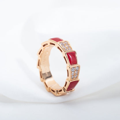 [Rose Tomorrow]SERPENTI RING PINK GOLD CARNELIAN DIAMOND PAVED 4MM