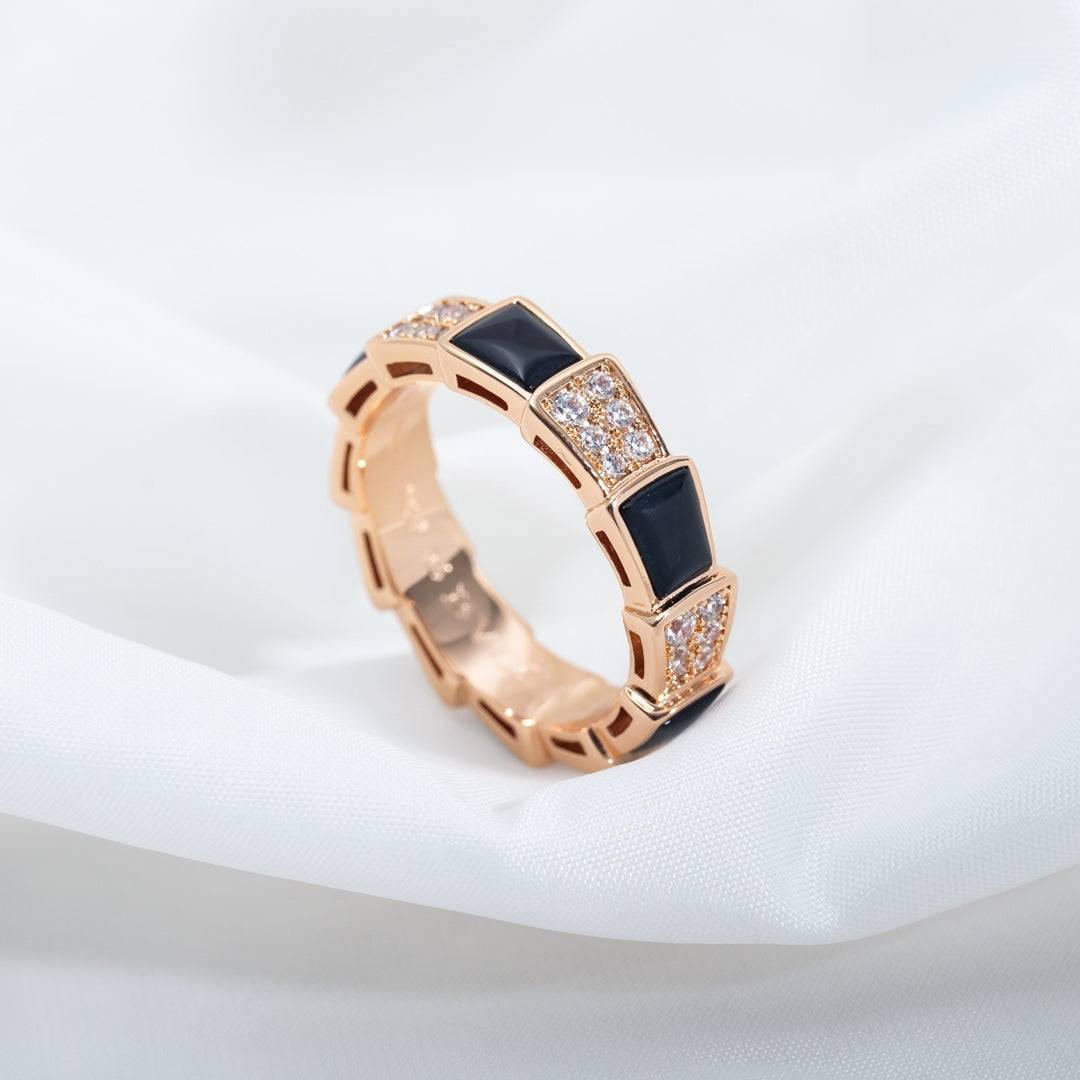 [Rose Tomorrow]SERPENTI RING PINK GOLD BLACK MOP DIAMOND PAVED 4MM