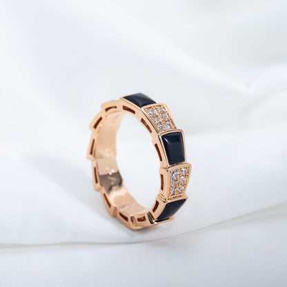 [Rose Tomorrow]SERPENTI RING PINK GOLD BLACK MOP DIAMOND PAVED 4MM