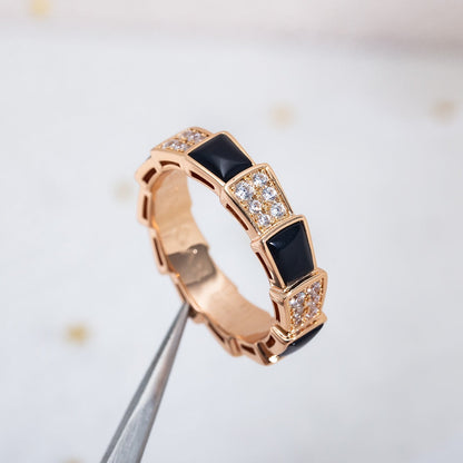 [Rose Tomorrow]SERPENTI RING PINK GOLD BLACK MOP DIAMOND PAVED 4MM