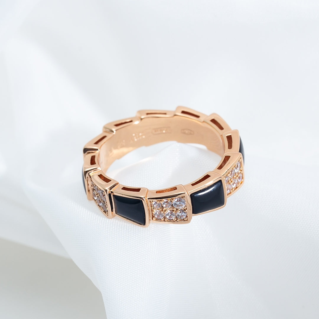 [Rose Tomorrow]SERPENTI RING PINK GOLD BLACK MOP DIAMOND PAVED 4MM