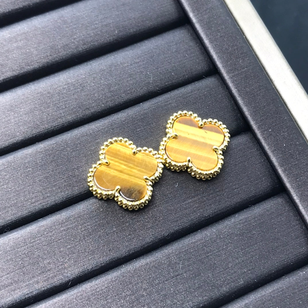 [Rose Tomorrow]CLOVER MEDIUM 1 MOTIFS TIGER EYE EARRINGS