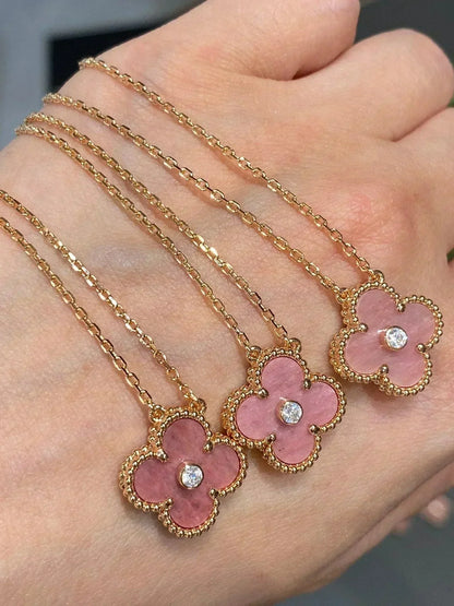 [Rose Tomorrow]CLOVER 15MM DIAMOND RHODONITE NECKLACE