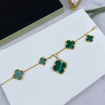 [Rose Tomorrow]MAGIC CLOVER MALACHITE GOLD BRACELET 5 MOTIFS