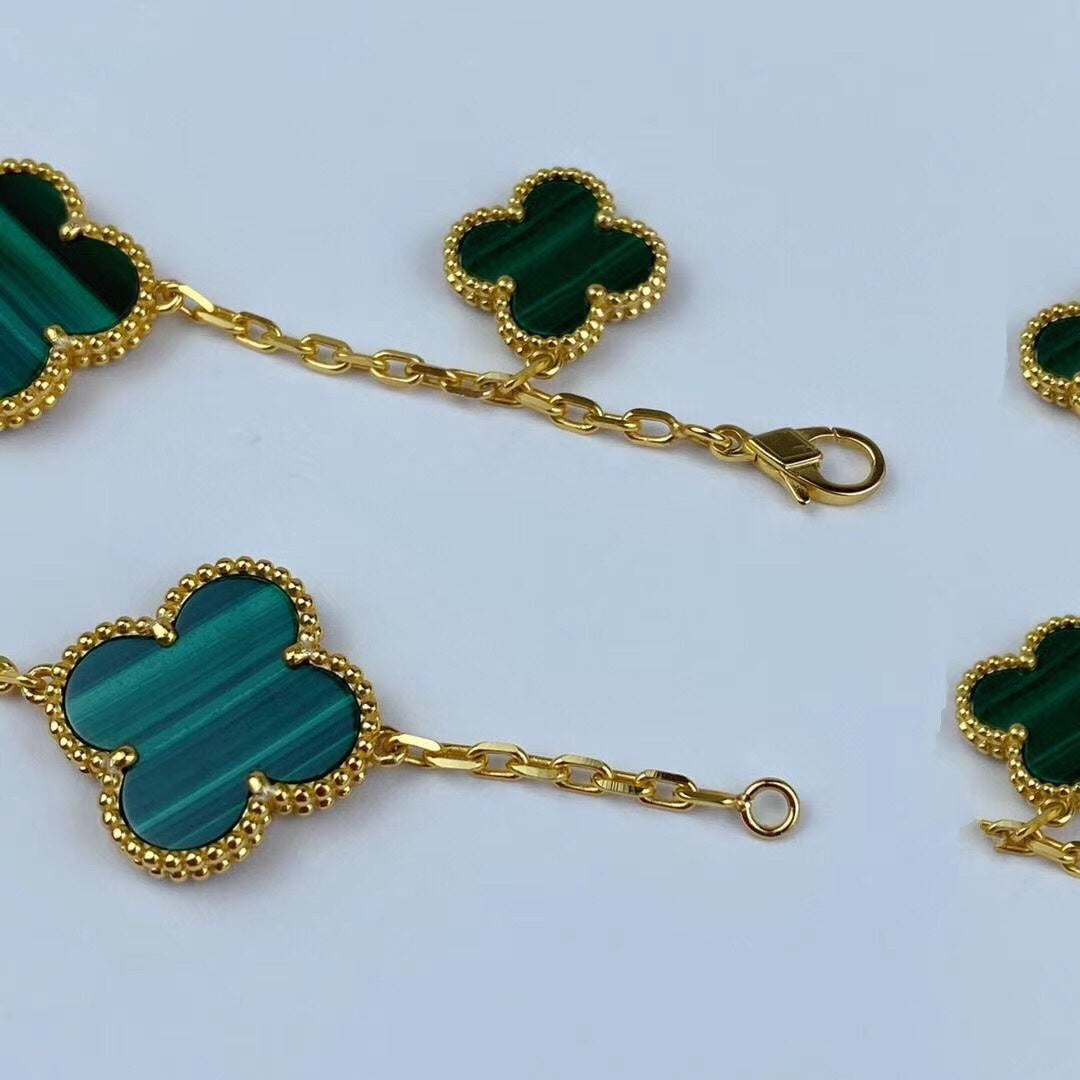 [Rose Tomorrow]MAGIC CLOVER MALACHITE GOLD BRACELET 5 MOTIFS