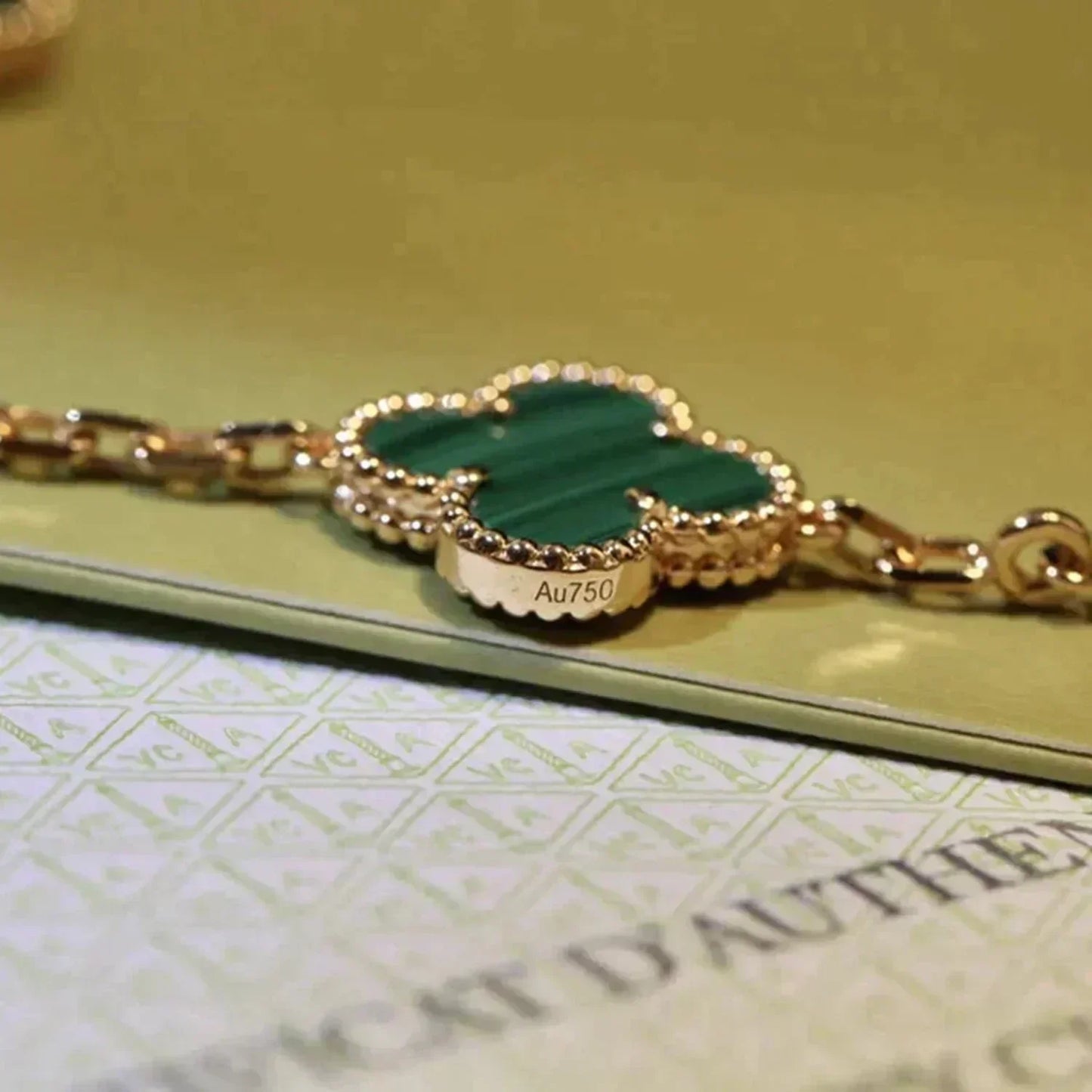 [Rose Tomorrow]CLOVER 5 MOTIFS MALACHITE BRACELET