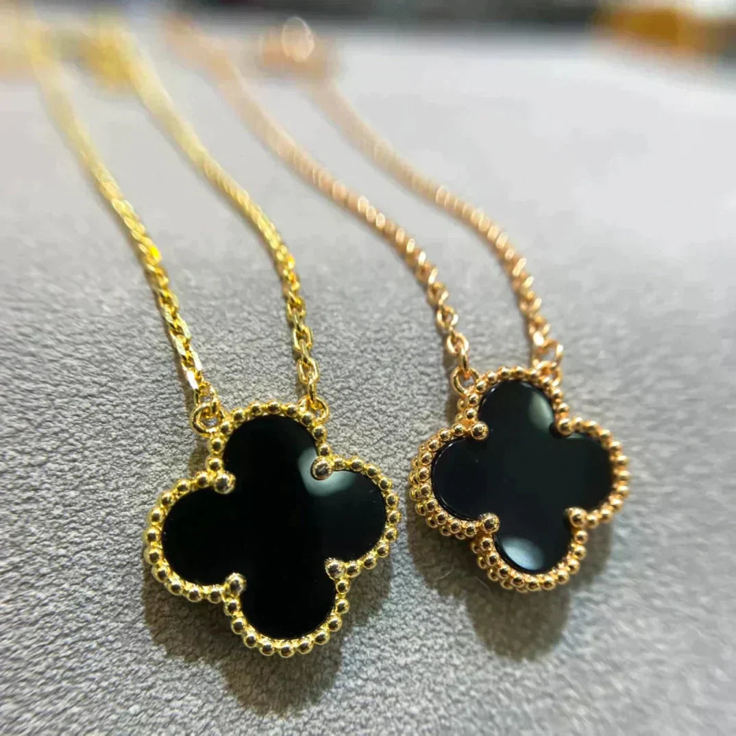 [Rose Tomorrow]CLOVER 15MM BLACK ONYX SINGLE FLOWER NECKLACE