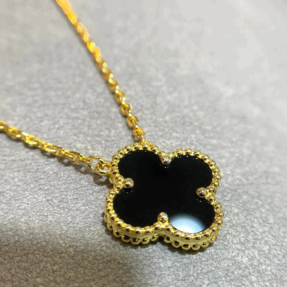 [Rose Tomorrow]CLOVER 15MM BLACK ONYX SINGLE FLOWER NECKLACE