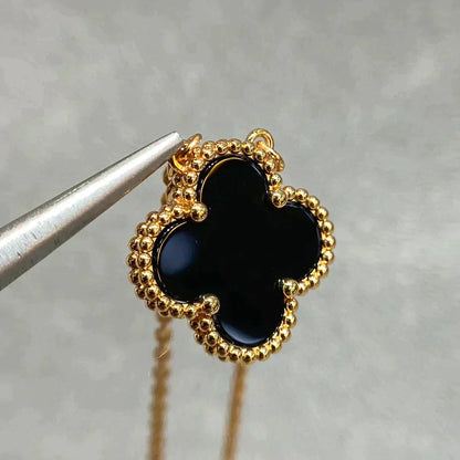 [Rose Tomorrow]CLOVER 15MM BLACK ONYX SINGLE FLOWER NECKLACE