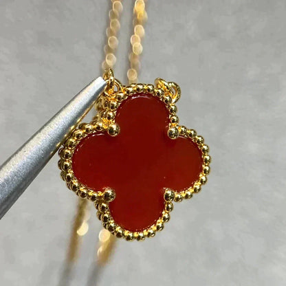 [Rose Tomorrow]CLOVER 15MM CARNELIAN SINGLE FLOWER NECKLACE