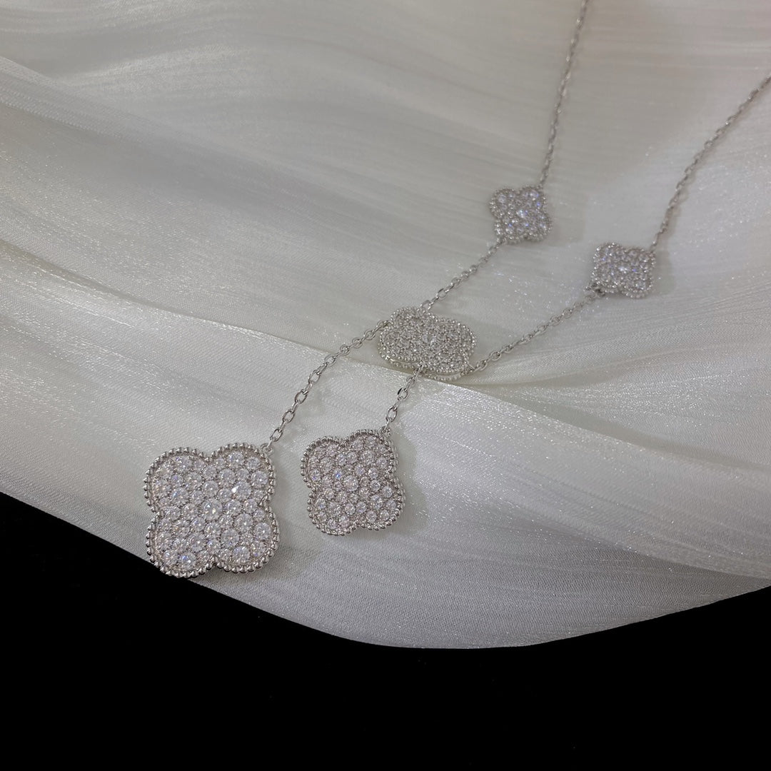 [Rose Tomorrow]CLOVER 5 MOTIFS SILVER DIAMONDS NECKLACE