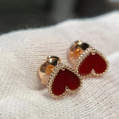 [Rose Tomorrow]HEART CARNELIAN STUD EARRINGS