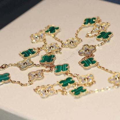 [Rose Tomorrow]CLOVER 20 MOTIFS MALACHITE DIAMOND NECKLACE