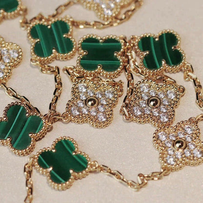 [Rose Tomorrow]CLOVER 20 MOTIFS MALACHITE DIAMOND NECKLACE