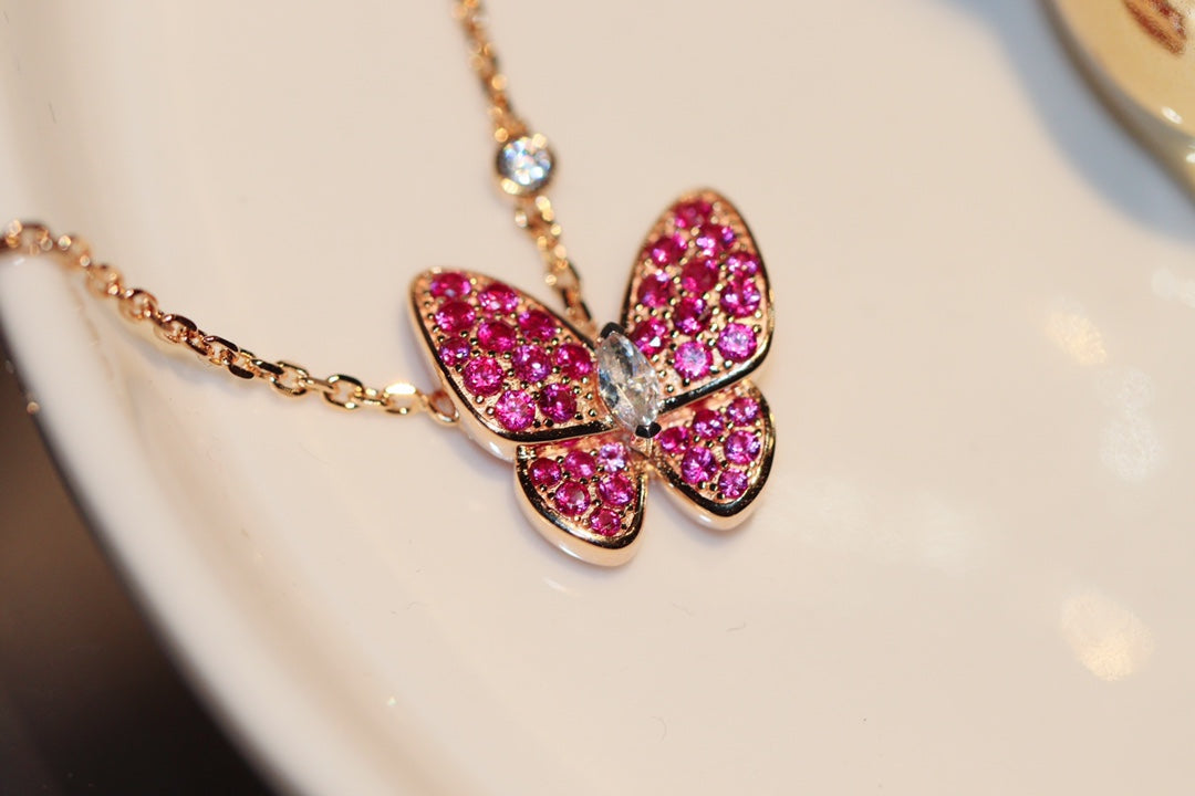 [Rose Tomorrow]BUTTERFLY RED DIAMOND ROSE GOLD NECKLACE