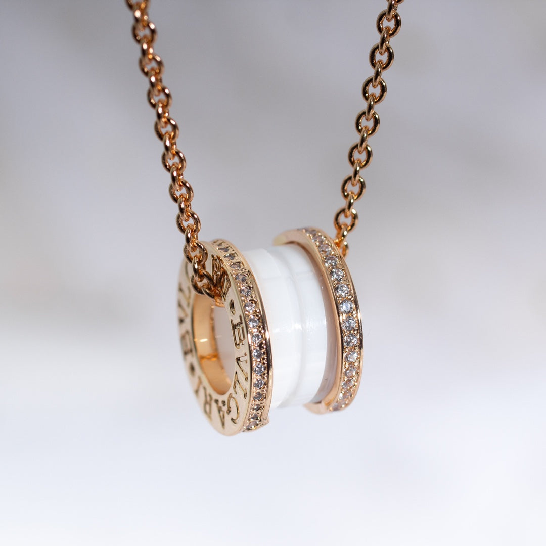 [Rose Tomorrow]ZERO 1 WHITE CERAMIC PINK GOLD DIAMOND NECKLACE