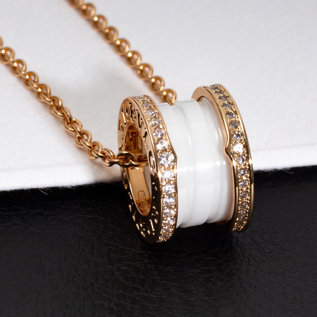 [Rose Tomorrow]ZERO 1 WHITE CERAMIC PINK GOLD DIAMOND NECKLACE