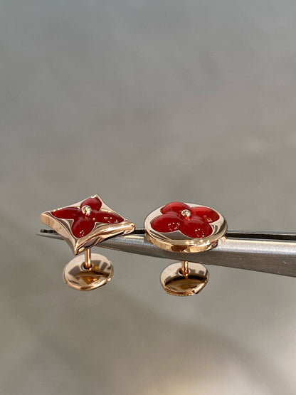 [Rose Tomorrow]STAR AND SUN PINK GOLD CARNELIAN STUD EARRINGS