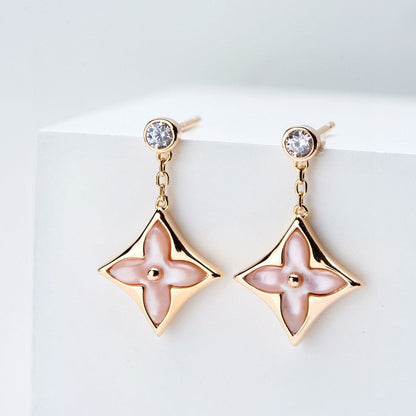 [Rose Tomorrow]DOUBLE STAR PINK GOLD MOP DROP EARRINGS