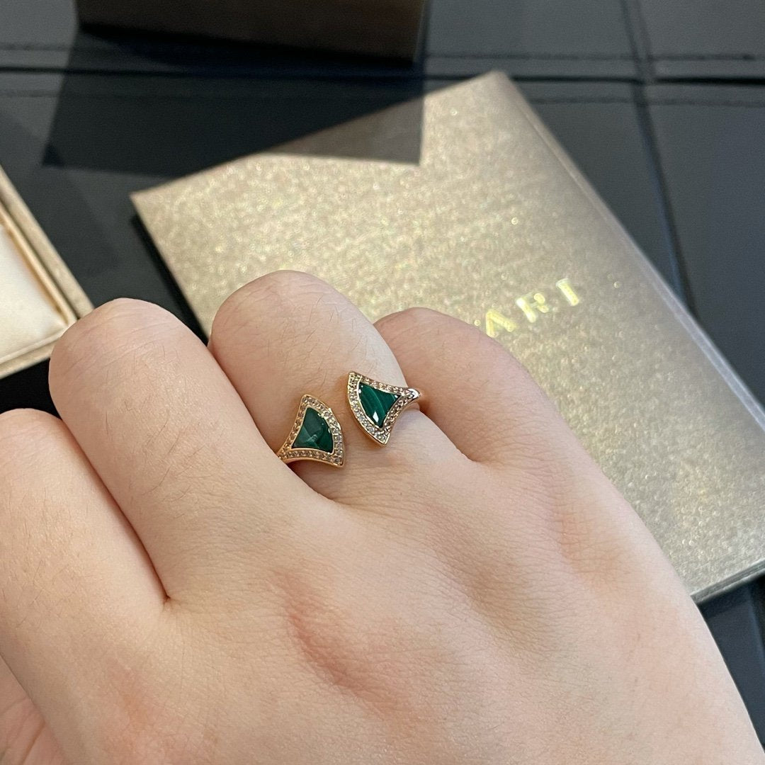 [Rose Tomorrow]DREAM MALACHITE DIAMOND OPEN RING