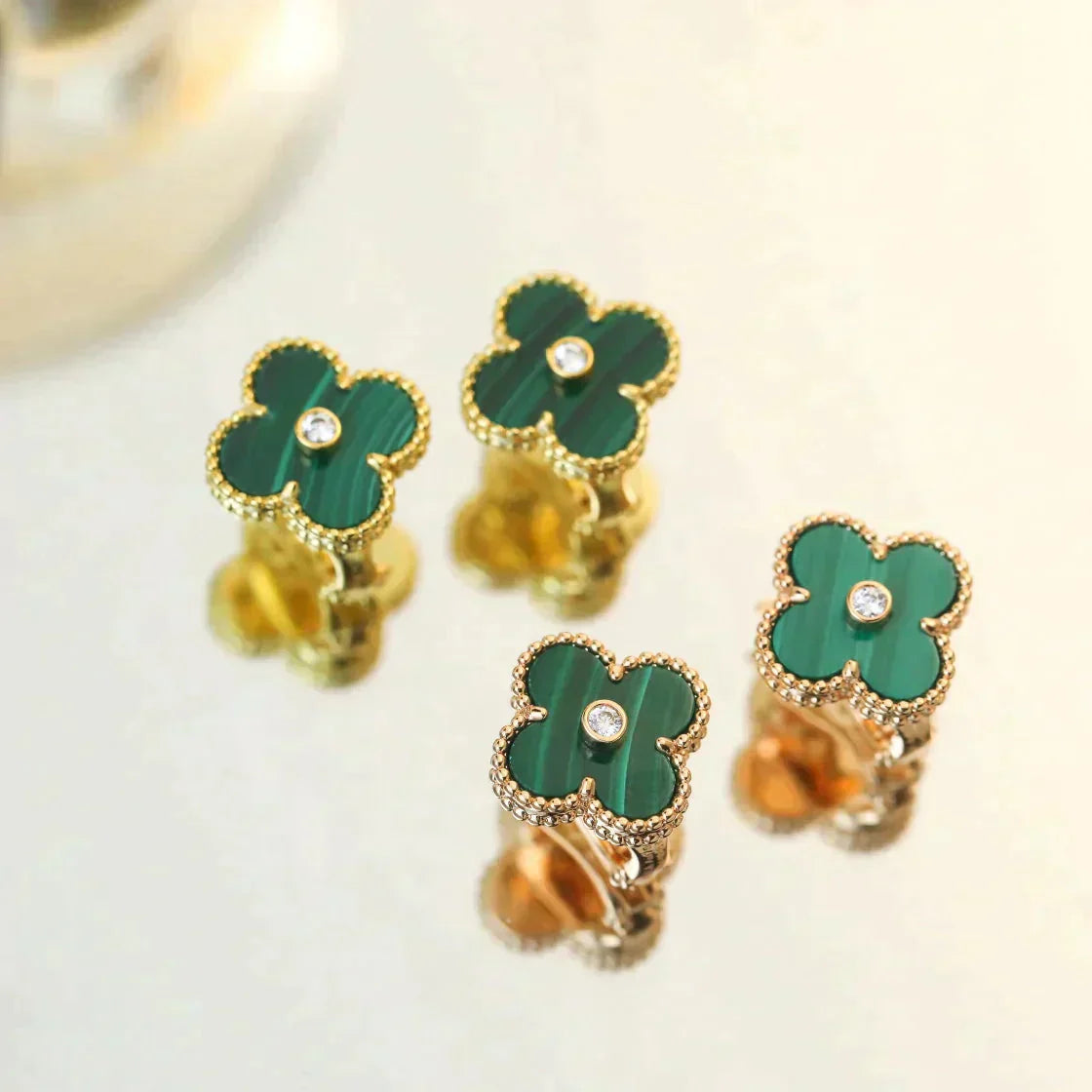 [Rose Tomorrow]CLOVER MEDIUM 1 MOTIFS MALACHITE DIAMOND EARRINGS