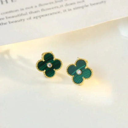 [Rose Tomorrow]CLOVER MEDIUM 1 MOTIFS MALACHITE DIAMOND EARRINGS