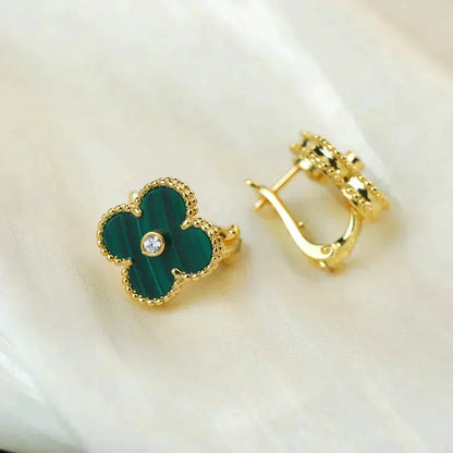 [Rose Tomorrow]CLOVER MEDIUM 1 MOTIFS MALACHITE DIAMOND EARRINGS