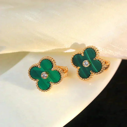 [Rose Tomorrow]CLOVER MEDIUM 1 MOTIFS MALACHITE DIAMOND EARRINGS