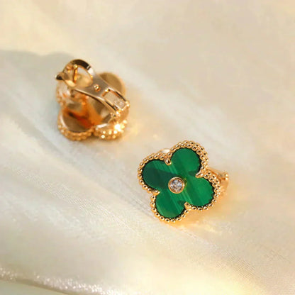 [Rose Tomorrow]CLOVER MEDIUM 1 MOTIFS MALACHITE DIAMOND EARRINGS