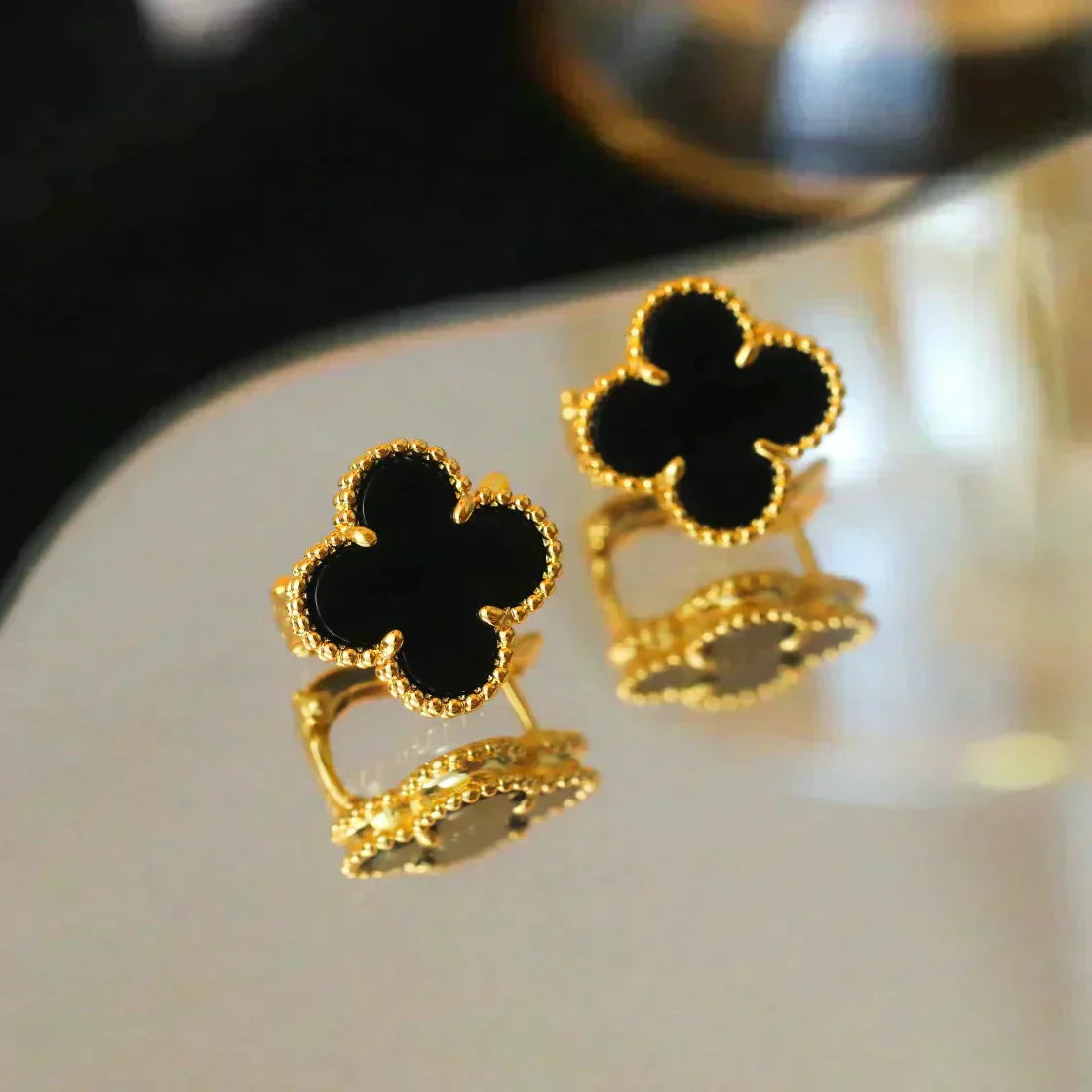 [Rose Tomorrow]CLOVER MEDIUM 1 MOTIFS  ONYX STUD EARRINGS