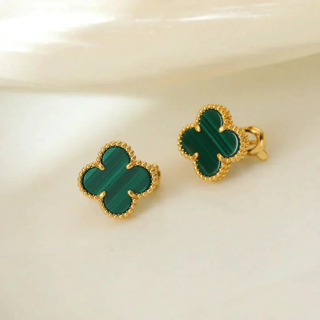 [Rose Tomorrow]CLOVER MEDIUM 1 MOTIFS MALACHITE  EARRINGS