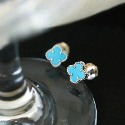 [Rose Tomorrow]CLOVER MINI 9.5MM ONYX STUD EARRINGS SILVER