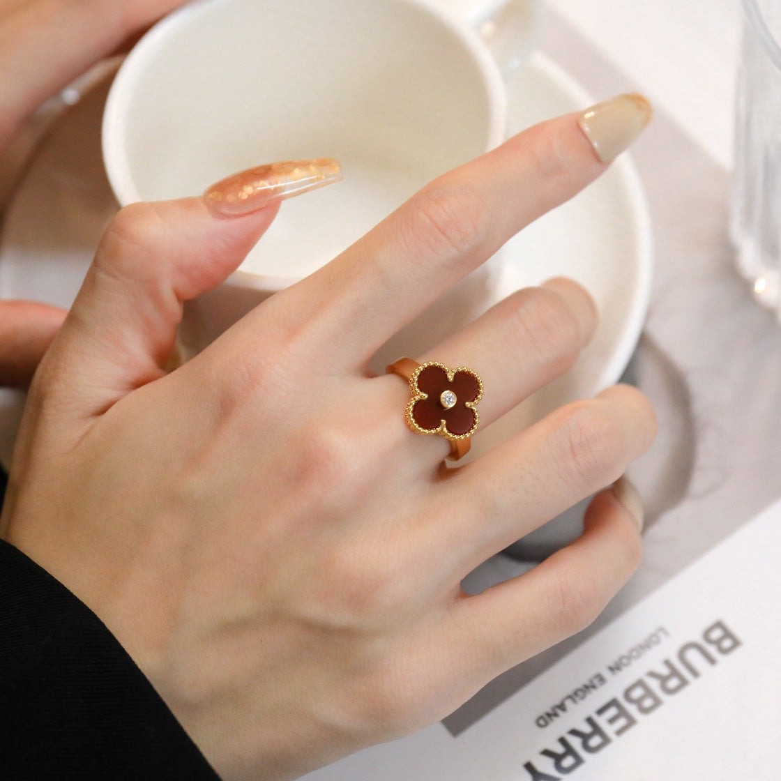 [Rose Tomorrow]CLOVER CARNELIAN RING ROSE GOLD DIAMOND