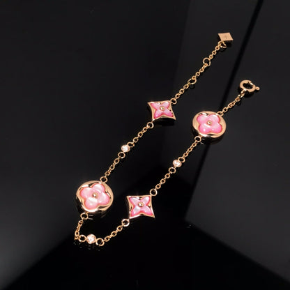 [Rose Tomorrow]STAR AND SUN 4 MOTIF PINK MOP PINK GOLD BRACELET