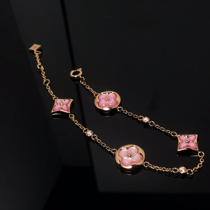 [Rose Tomorrow]STAR AND SUN 4 MOTIF PINK MOP PINK GOLD BRACELET