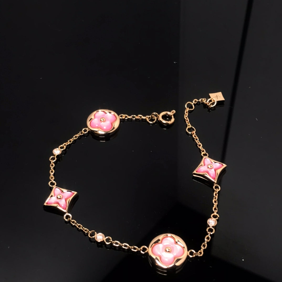 [Rose Tomorrow]STAR AND SUN 4 MOTIF PINK MOP PINK GOLD BRACELET