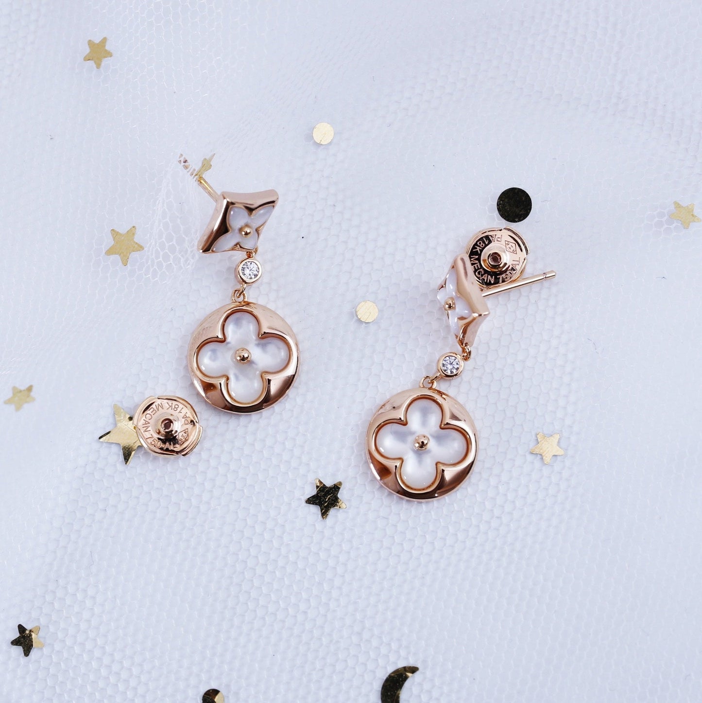 [Rose Tomorrow]STAR AND SUN PINK GOLD MOP DROP EARRINGS