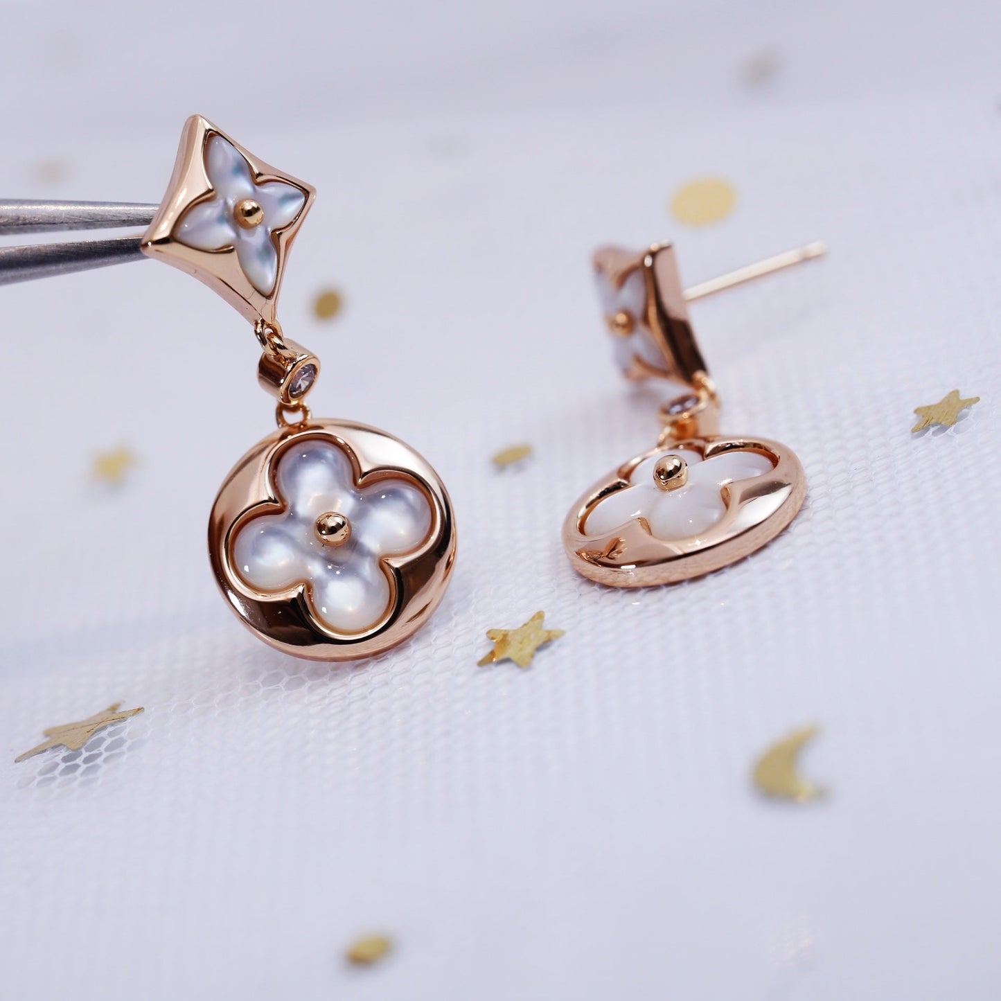 [Rose Tomorrow]STAR AND SUN PINK GOLD MOP DROP EARRINGS