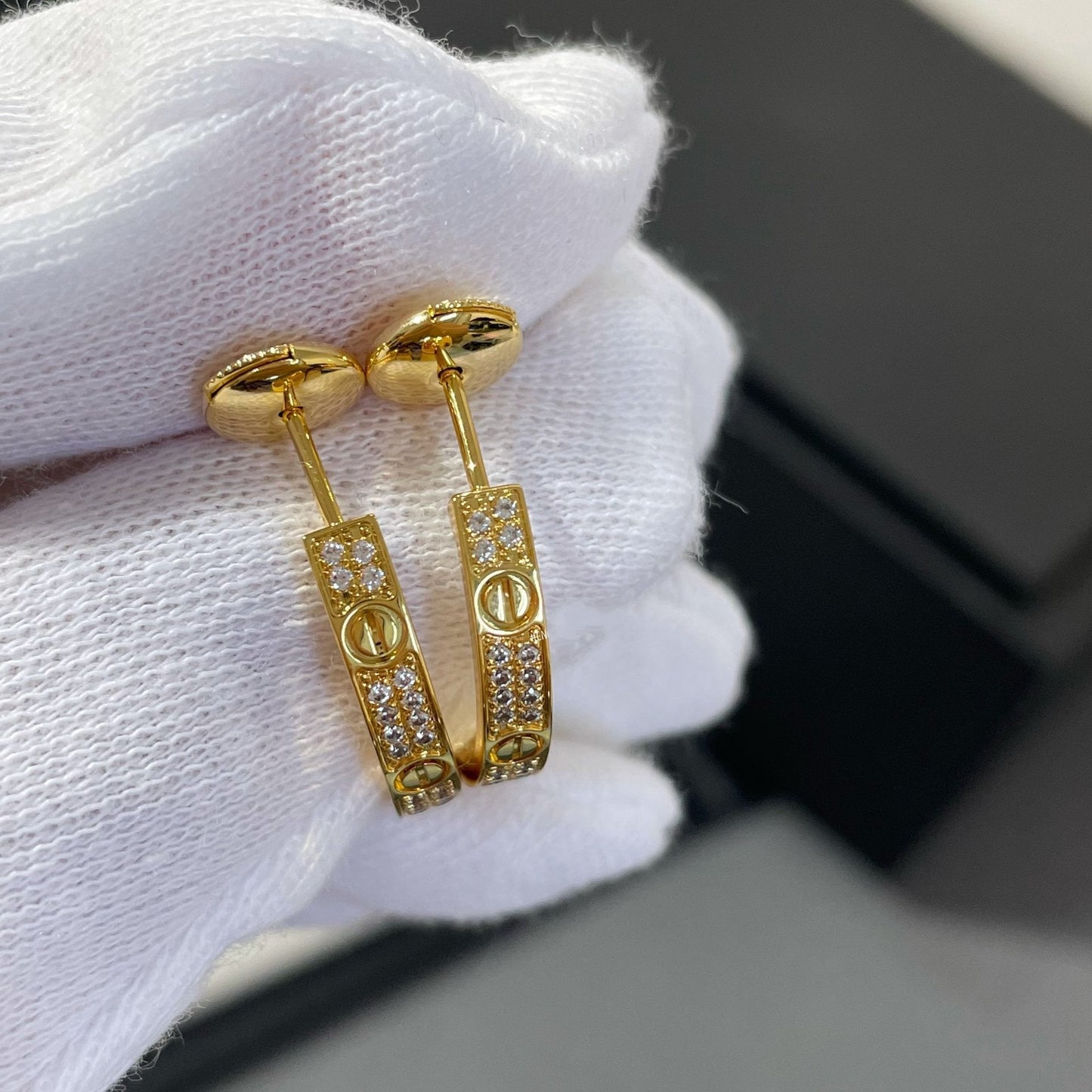 [Rose Tomorrow]LOVE DIAMOND GOLD HOOP EARRINGS