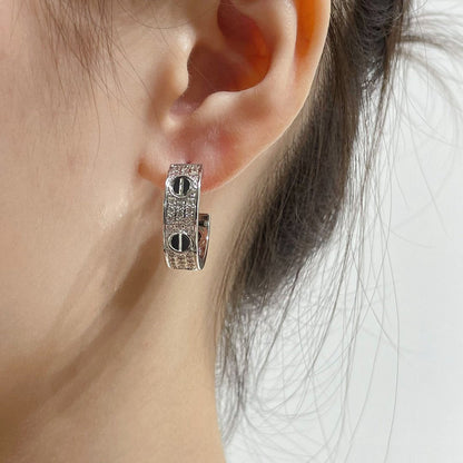 [Rose Tomorrow]LOVE CERAMIC DIAMOND PAVED SILVER EARRINGS