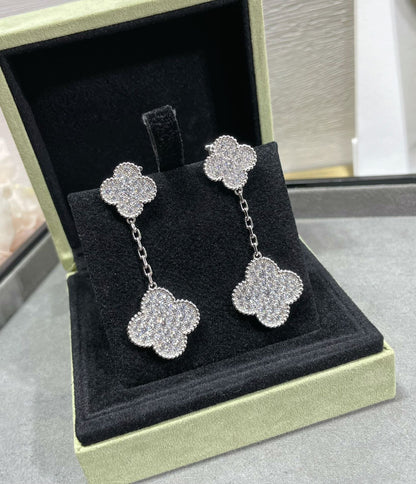 [Rose Tomorrow]CLOVER 2 MOTIFS DIAMOND PAVED SILVER EARRINGS