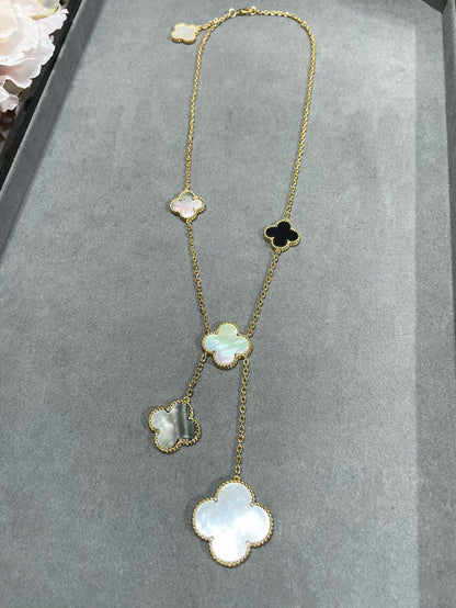 [Rose Tomorrow]CLOVER 6 MOTIF MOP ONYX GOLD NECKLACE