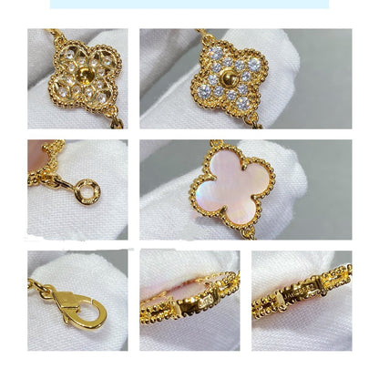 [Rose Tomorrow]CLOVER 5 MOTIF DIAMOND PINK MOP PINK GOLD BRACELET